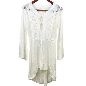 Womens Dress Sz M Crochet Sheer Mesh Fairy Grunge Flare Sleeve Boho Festival